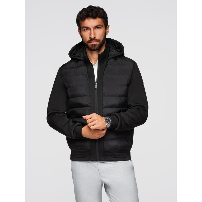 Pánská prošívaná bunda s odnímatelnou kapucí – modro-červená V1 OM-JALP-0206