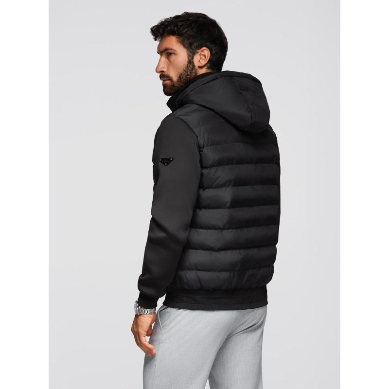 Pánská prošívaná bunda s odnímatelnou kapucí – modro-červená V1 OM-JALP-0206