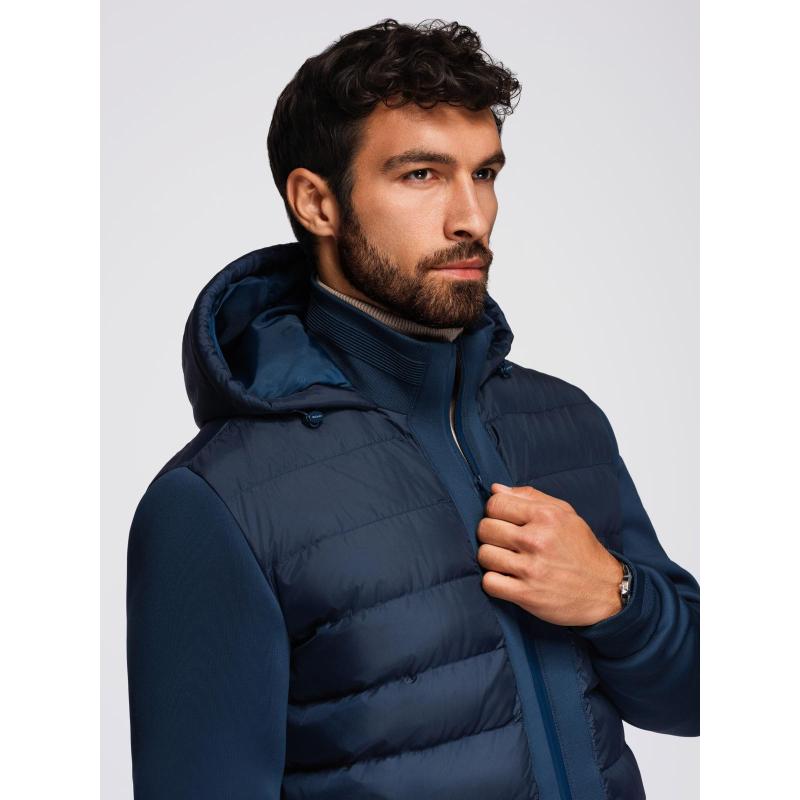 Férfi kabát aszimmetrikus záródással és magas gallérral – világosbarna V4 OM-COWC-0141