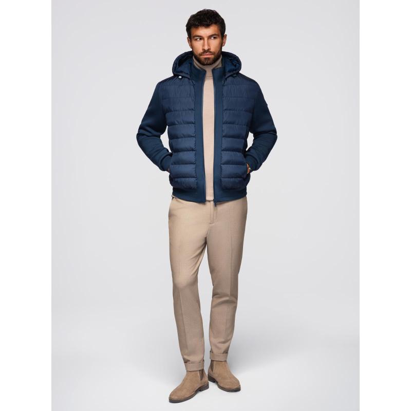 Férfi kabát aszimmetrikus záródással és magas gallérral – világosbarna V4 OM-COWC-0141