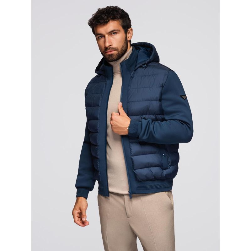 Férfi kabát aszimmetrikus záródással és magas gallérral – világosbarna V4 OM-COWC-0141