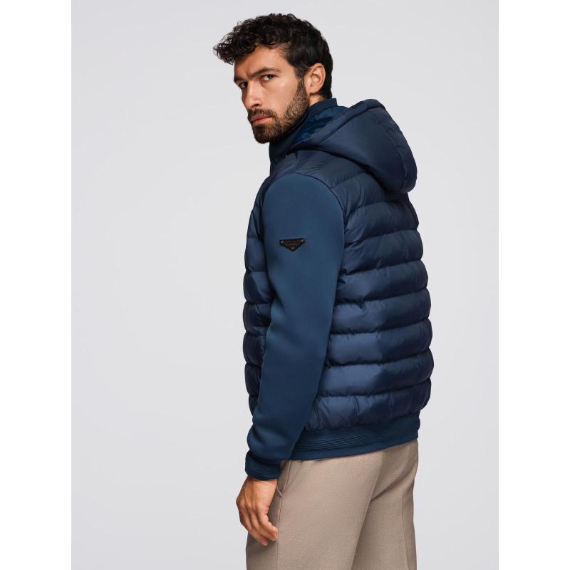 Férfi kabát aszimmetrikus záródással és magas gallérral – világosbarna V4 OM-COWC-0141