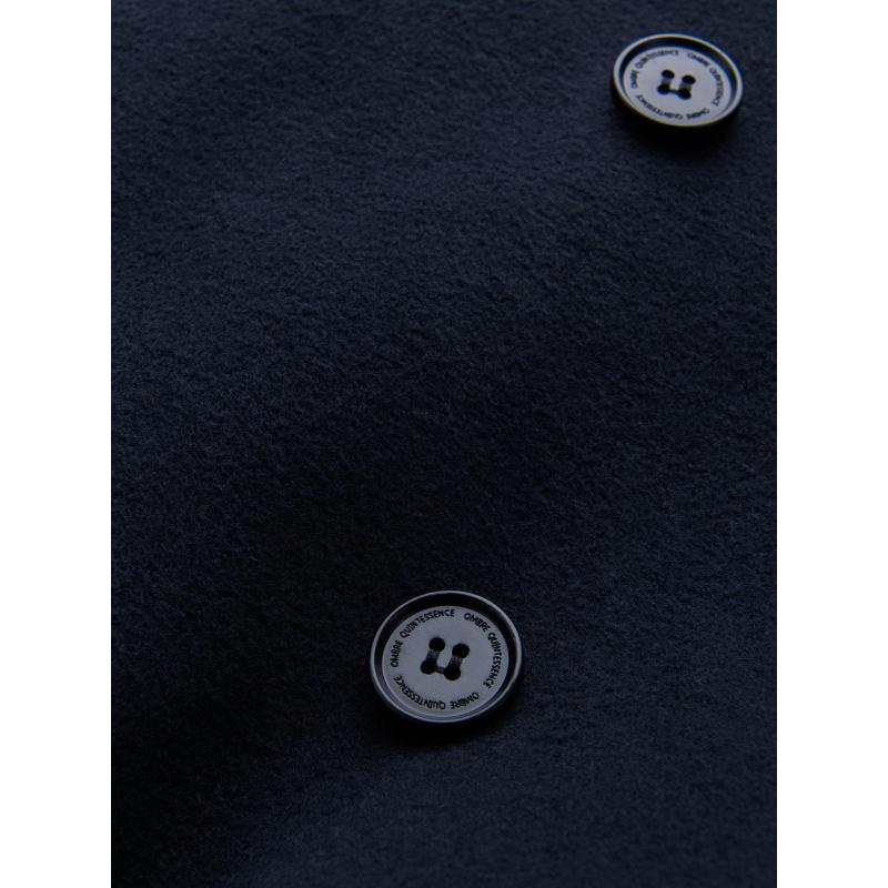 Pánsky kabát s asymetrickým zapínaním a vysokým golierom – tmavomodrý V3 OM-COWC-0141