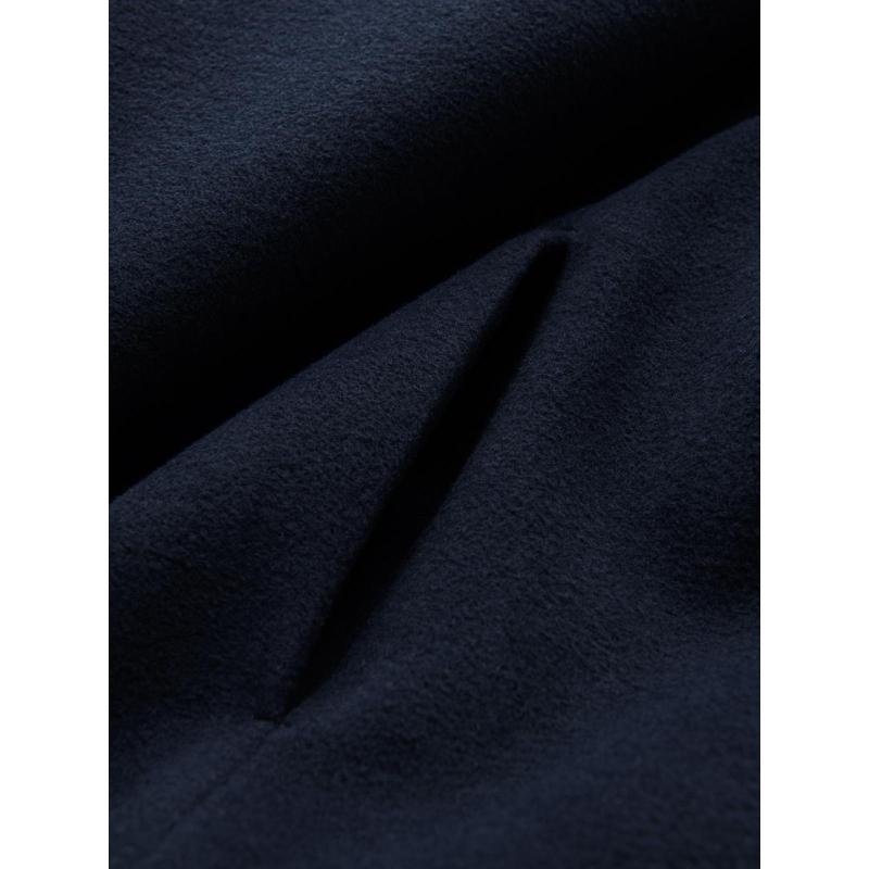 Pánsky kabát s asymetrickým zapínaním a vysokým golierom – tmavomodrý V3 OM-COWC-0141