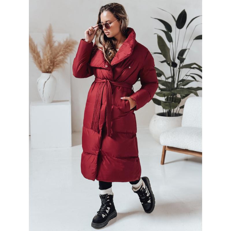 Dámský dlouhý prošívaný kabát FAVI vínový