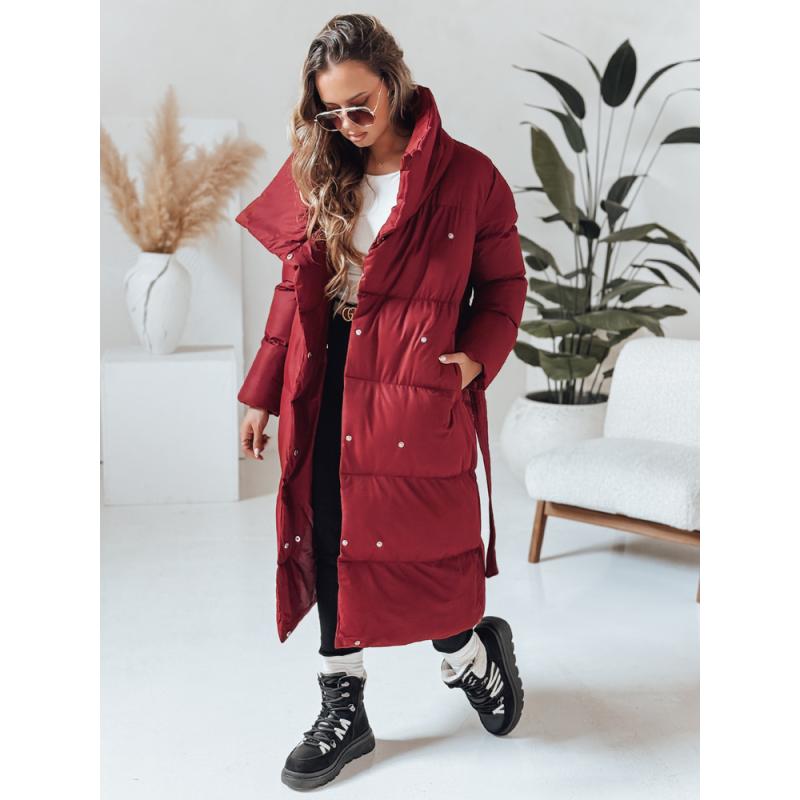 Dámský dlouhý prošívaný kabát FAVI vínový