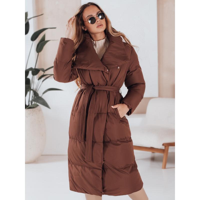 Dámský dlouhý prošívaný kabát FAVI hnědý