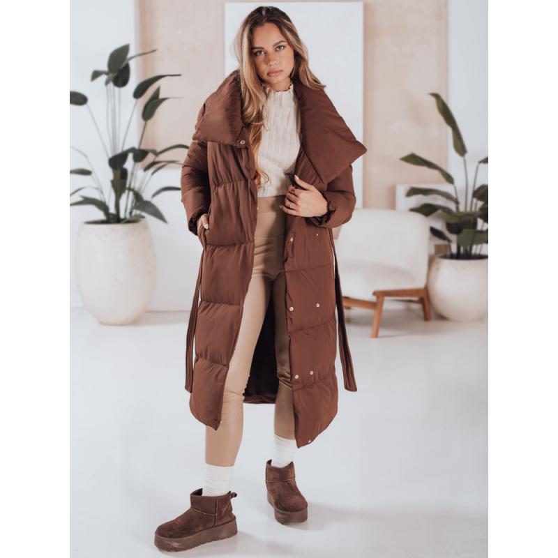 Dámský dlouhý prošívaný kabát FAVI hnědý