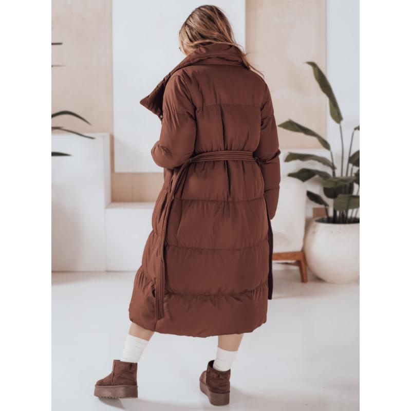 Dámský dlouhý prošívaný kabát FAVI hnědý