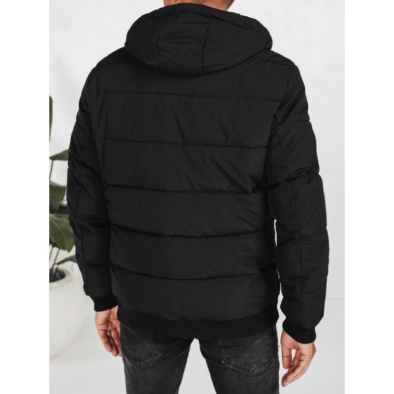 Férfi téli steppelt kabát kapucnival, fekete