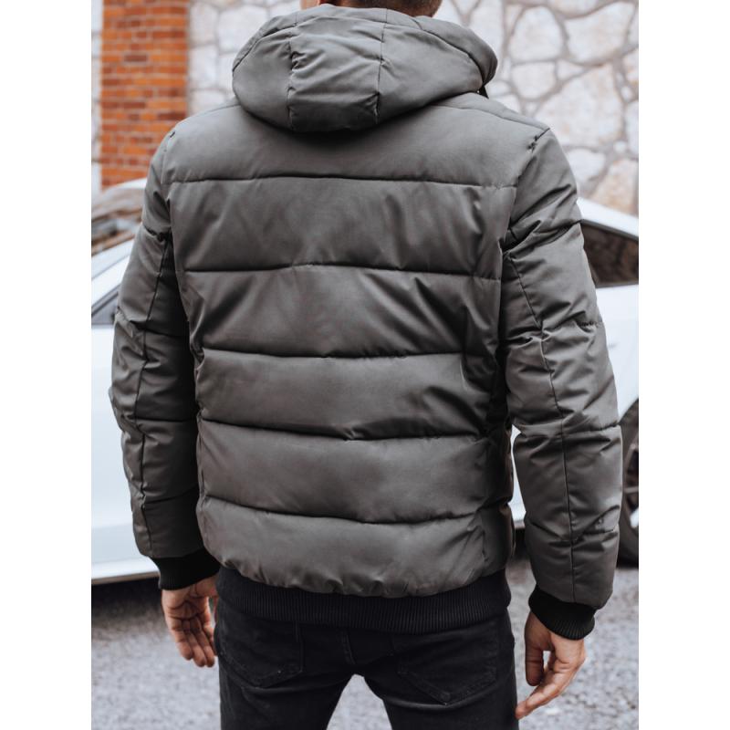 Férfi téli steppelt kabát kapucnival, szürke