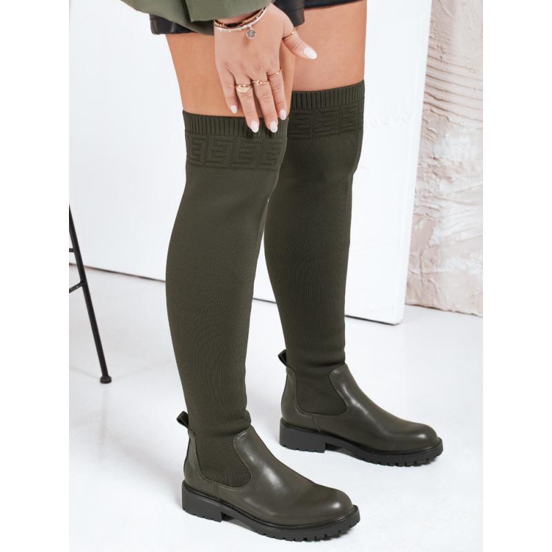 Dámske nadkolenné topánky, zelené