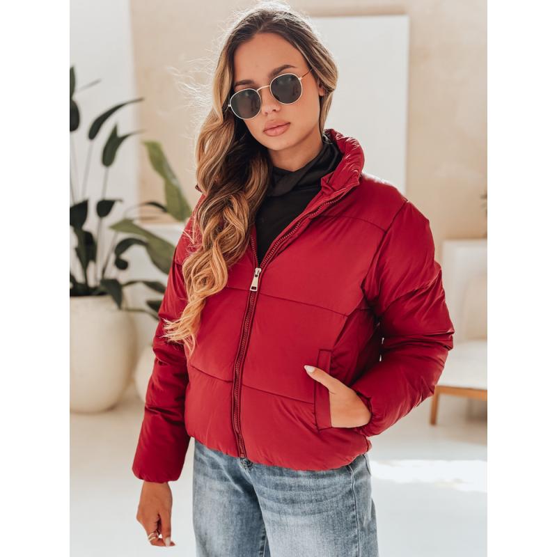 Dámska krátka bordová zimná bunda s kapucňou GLAMVO