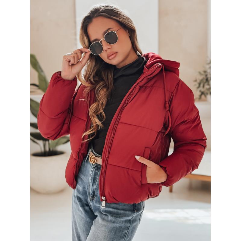 Dámska krátka bordová zimná bunda s kapucňou GLAMVO
