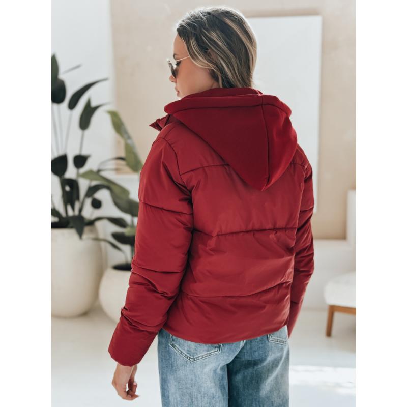 Dámska krátka bordová zimná bunda s kapucňou GLAMVO