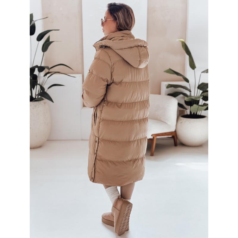 Dámska dlhá prešívaná zimná bunda s kapucňou WINTERMISS, tmavobežová