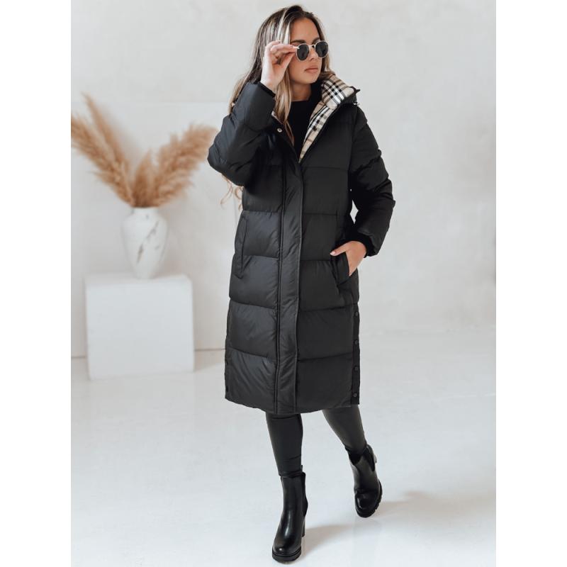 Dámska dlhá prešívaná zimná bunda s kapucňou WINTERMISS, čierna