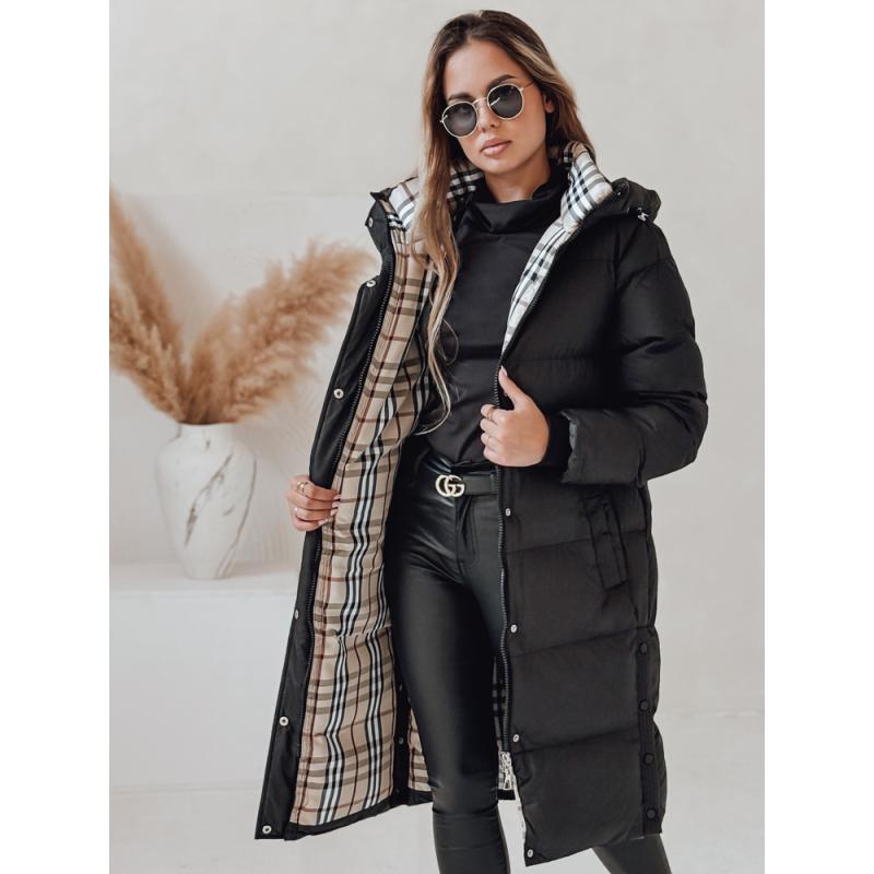 Dámska dlhá prešívaná zimná bunda s kapucňou WINTERMISS, čierna