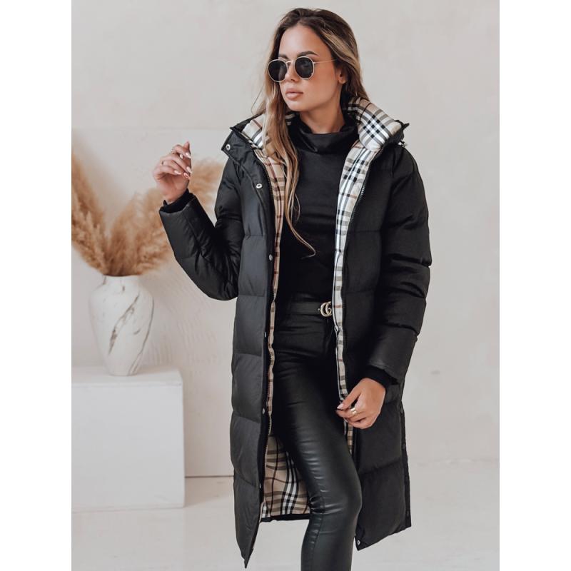 Dámska dlhá prešívaná zimná bunda s kapucňou WINTERMISS, čierna