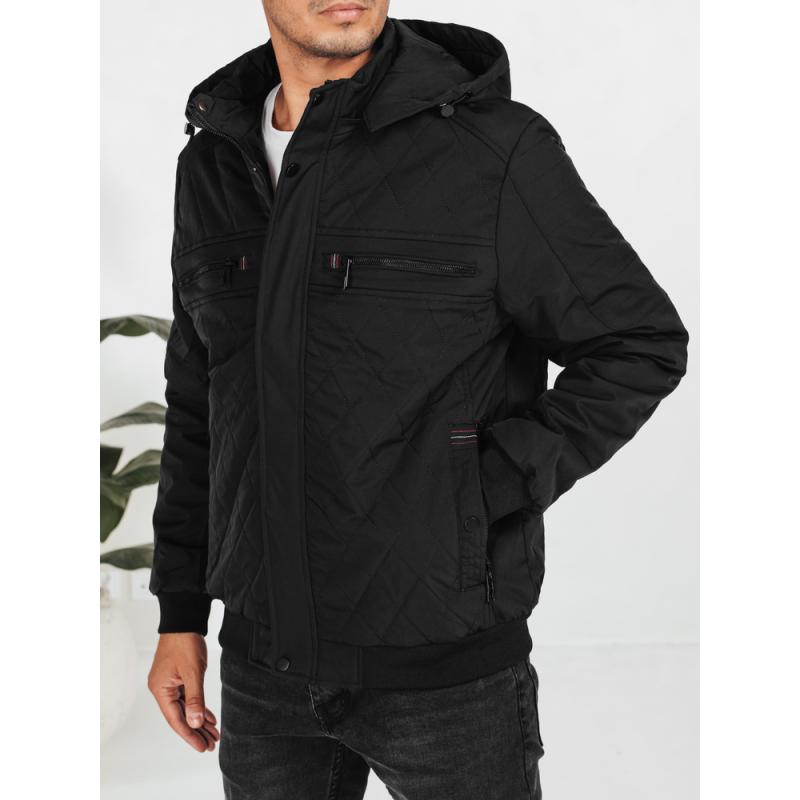 Férfi steppelt kabát kapucnival, fekete