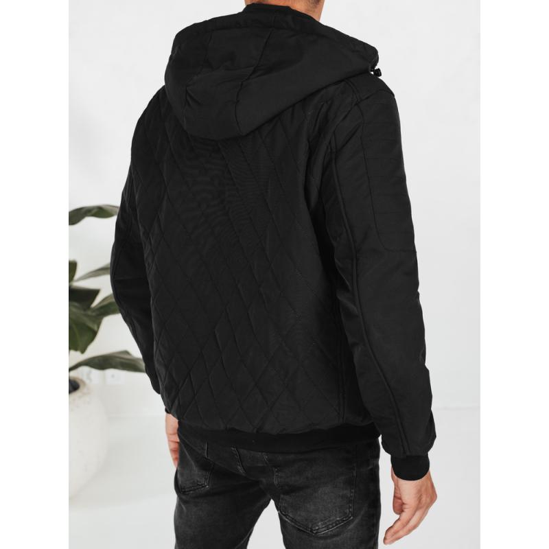 Férfi steppelt kabát kapucnival, fekete