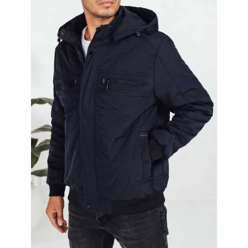 Férfi steppelt kabát kapucnival, sötétkék