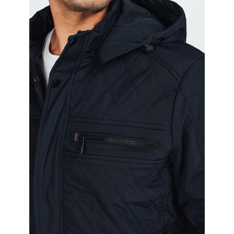 Férfi steppelt kabát kapucnival, sötétkék