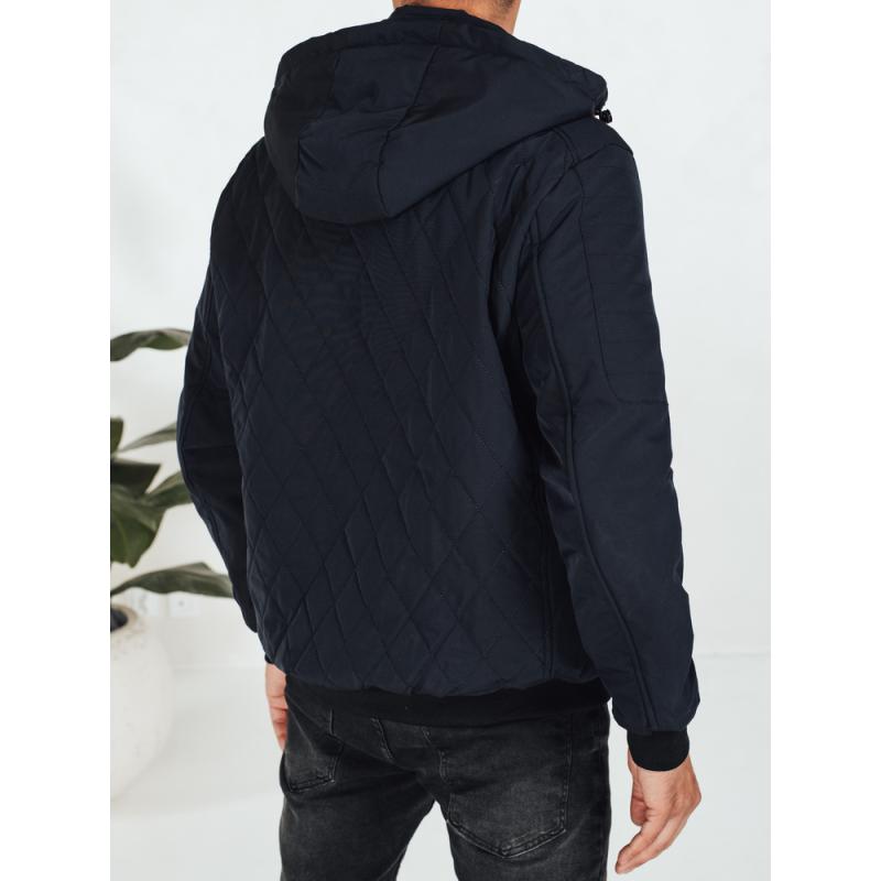 Férfi steppelt kabát kapucnival, sötétkék