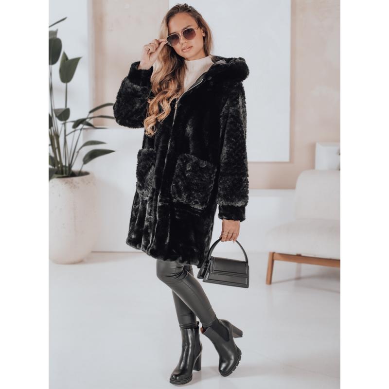 Női szőrme kabát MISSFLUFF, fekete