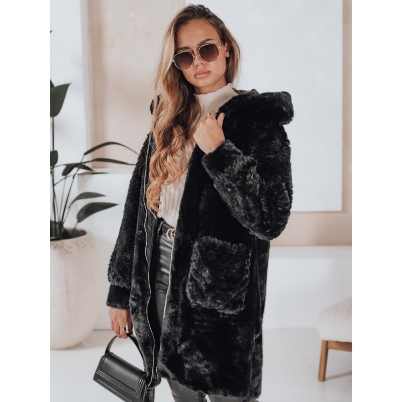 Női szőrme kabát MISSFLUFF, fekete