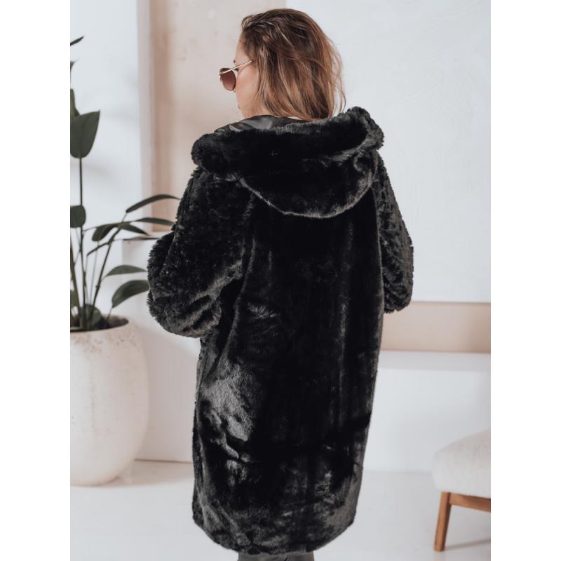 Női szőrme kabát MISSFLUFF, fekete