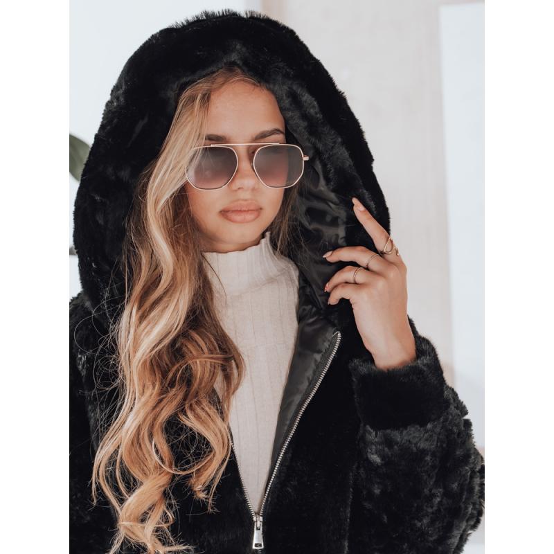 Női szőrme kabát MISSFLUFF, fekete