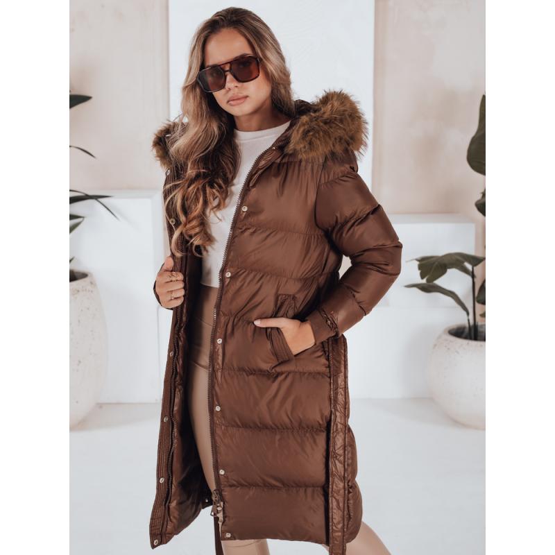 Dámska prešívaná zimná bunda s kožušinkou, STYLEBELLA, hnedá
