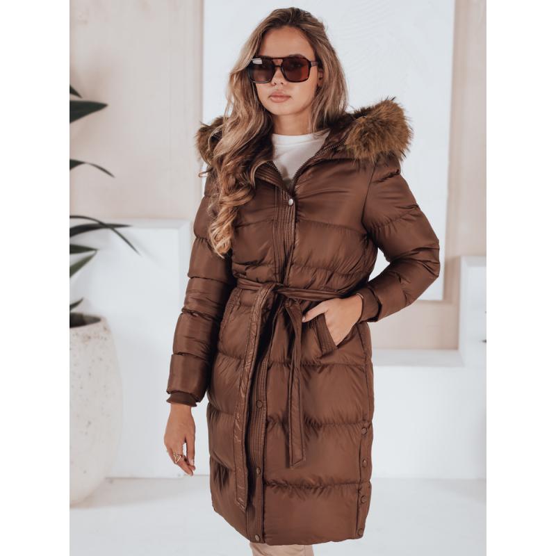 Dámska prešívaná zimná bunda s kožušinkou, STYLEBELLA, hnedá