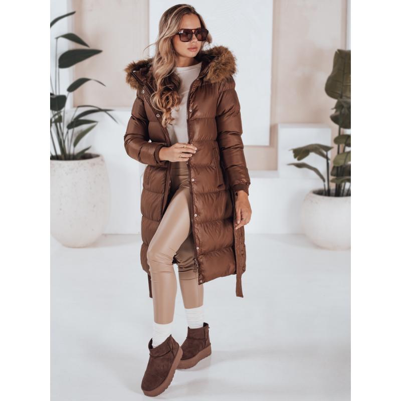 Dámska prešívaná zimná bunda s kožušinkou, STYLEBELLA, hnedá