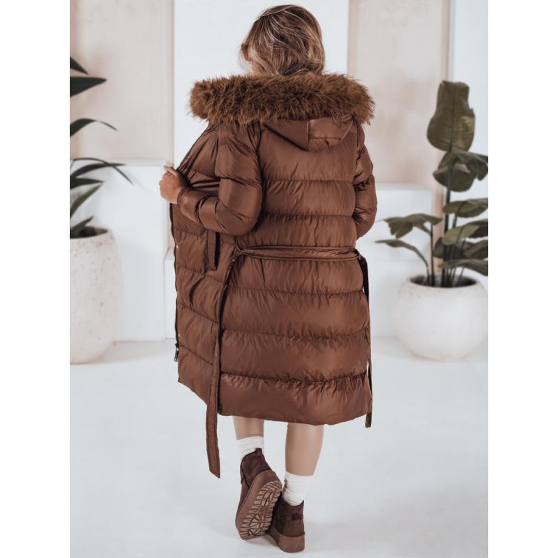 Dámska prešívaná zimná bunda s kožušinkou, STYLEBELLA, hnedá