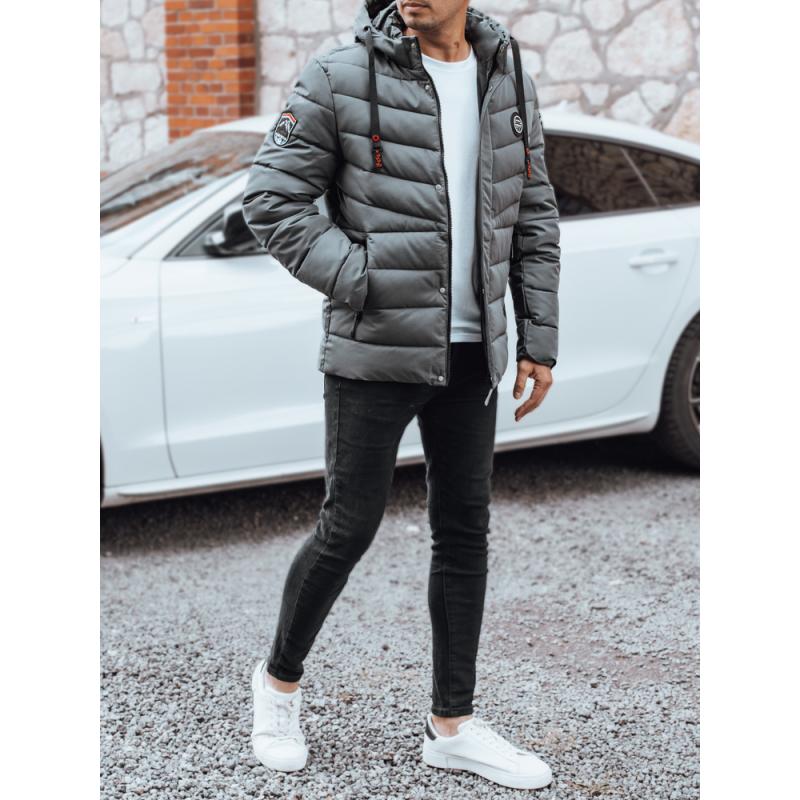 Férfi téli steppelt kabát kapucnival, grafit