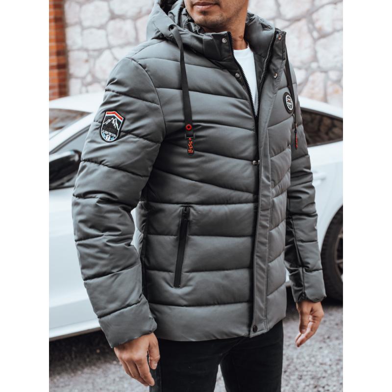 Férfi téli steppelt kabát kapucnival, grafit