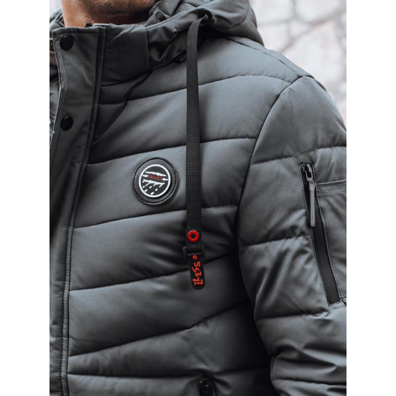 Férfi téli steppelt kabát kapucnival, grafit