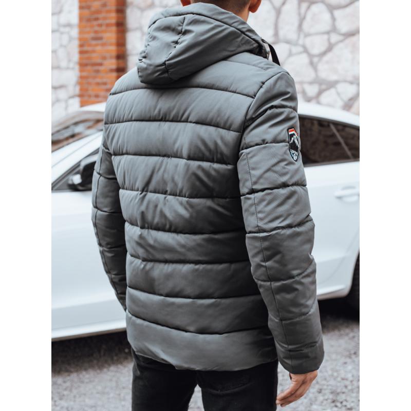 Férfi téli steppelt kabát kapucnival, grafit