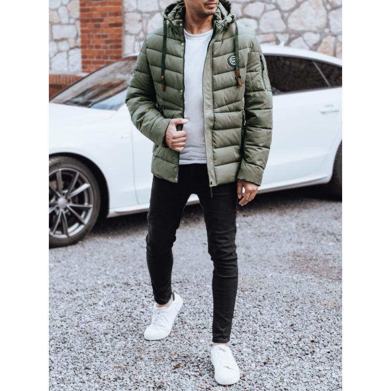 Pánska zimná prešívaná bunda s kapucňou, zelená