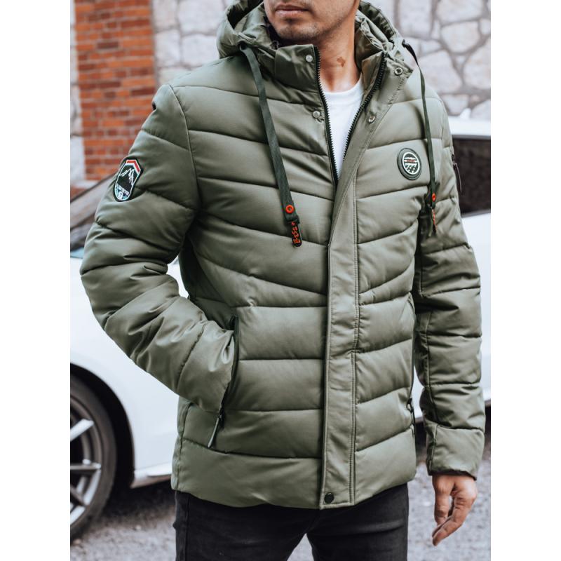 Pánska zimná prešívaná bunda s kapucňou, zelená
