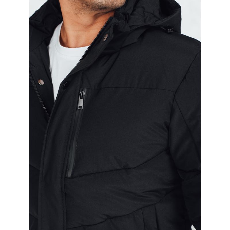 Férfi téli steppelt kabát kapucnival, fekete