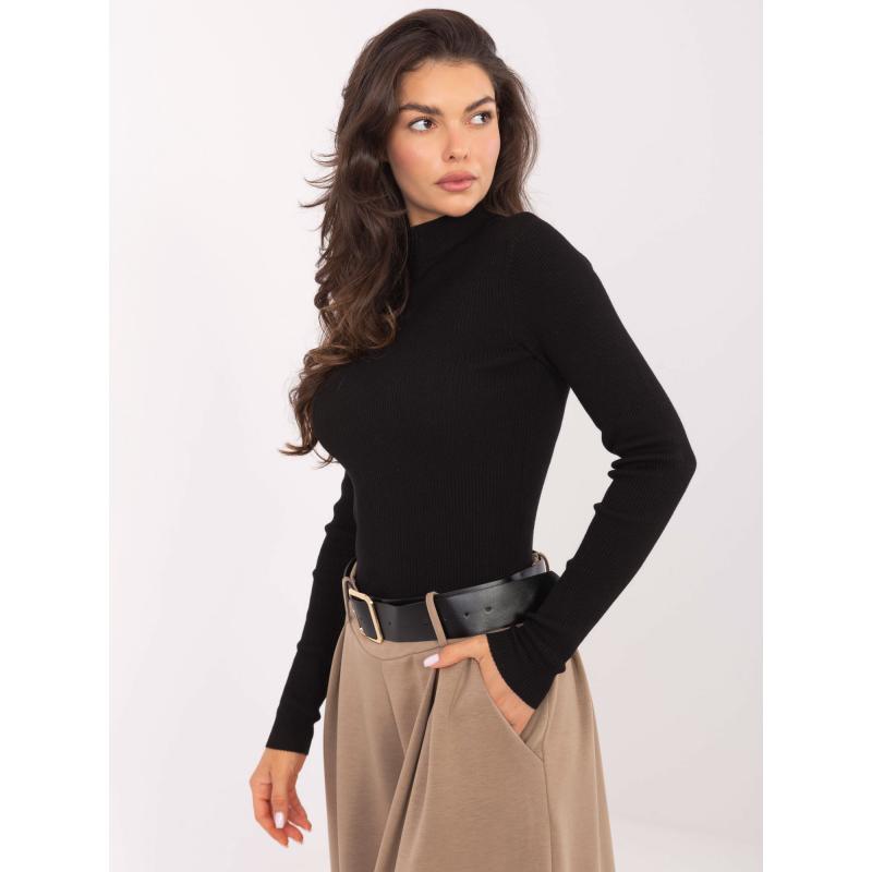 Černý pruhovaný svetr s rolákem STITCH & SOUL