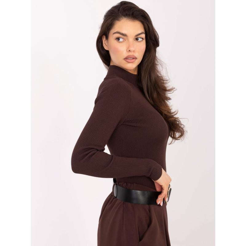 Čokoládově hnědý přiléhavý svetr s rolákem STITCH & SOUL