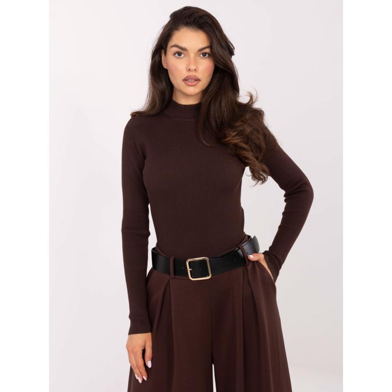 Čokoládově hnědý přiléhavý svetr s rolákem STITCH & SOUL