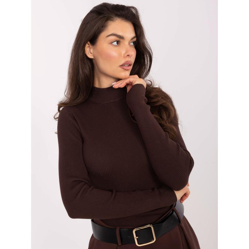 Čokoládově hnědý přiléhavý svetr s rolákem STITCH & SOUL