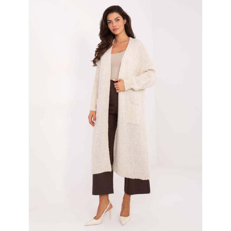 Světle béžový dlouhý kardigan bez zapínání