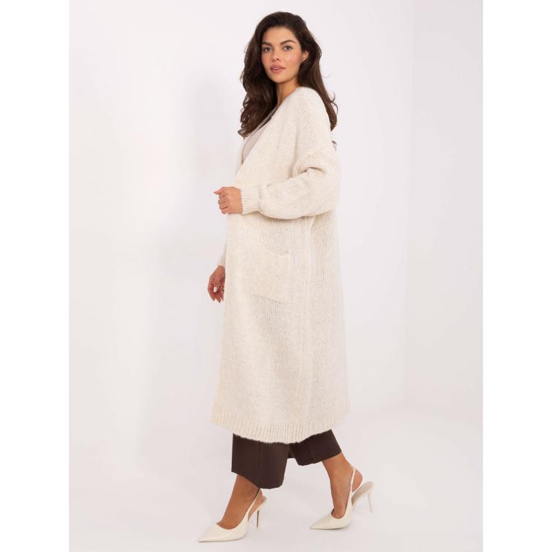 Světle béžový dlouhý kardigan bez zapínání