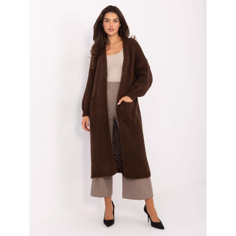 Čokoládově hnědý dlouhý kardigan s vlnou
